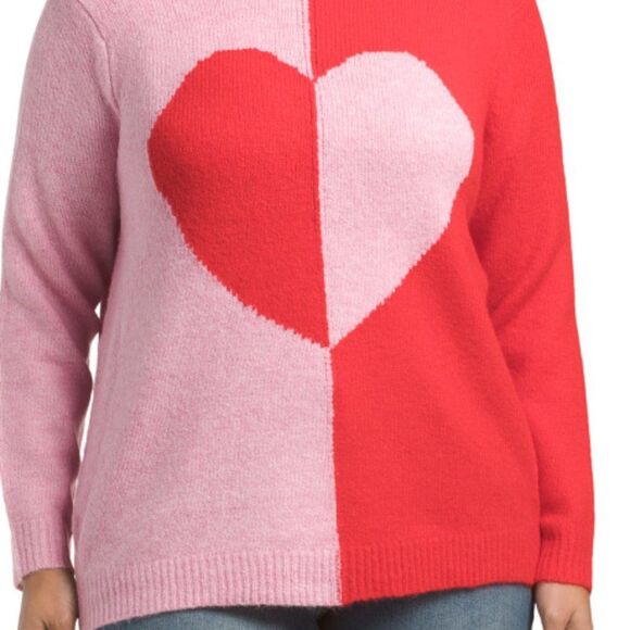 Cupcakes and Cashmere Heart Sweater Red and Pink Color Block Crewneck Sz S - Picture 5 of 5
